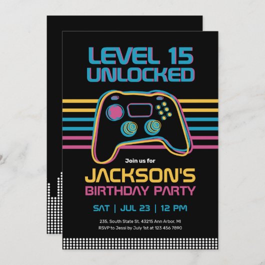 ゲーム10代のゲーマーボーイビデオゲームプレーヤー誕生日 招待状 (正面/裏面)