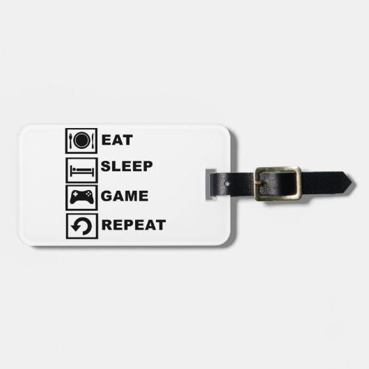 、ゲーム、繰り返し食べて下さい、眠らせて下さい ラゲッジタグ (正面横)