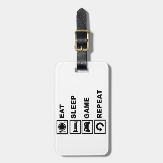 、ゲーム、繰り返し食べて下さい、眠らせて下さい ラゲッジタグ (正面縦)