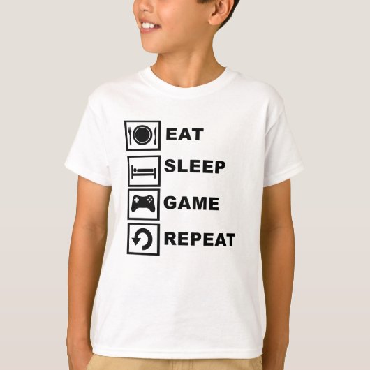 、ゲーム、繰り返し食べて下さい、眠らせて下さい Tシャツ (正面)