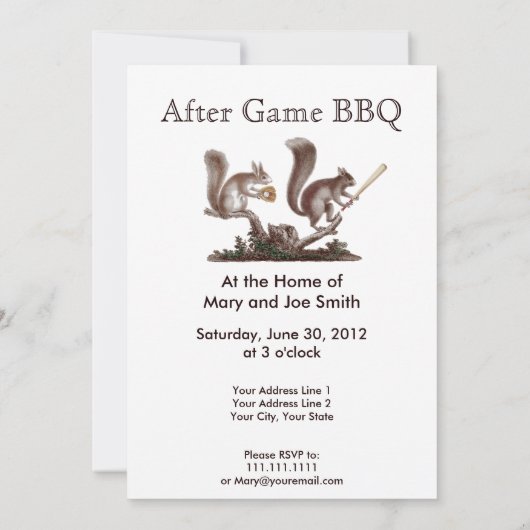 ゲームBBQの再結集の後でおもしろい招待状を蓄えます 招待状 (裏面)