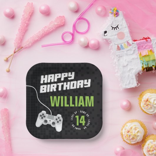 ゲームGamingネオングリーン、任意の年齢の誕生日パーティー ペーパープレート (パーティー)