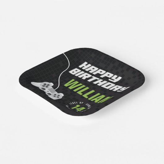 ゲームGamingネオングリーン、任意の年齢の誕生日パーティー ペーパープレート (傾斜あり)