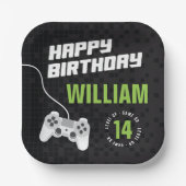 ゲームGamingネオングリーン、任意の年齢の誕生日パーティー ペーパープレート (正面)
