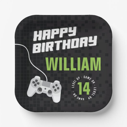 ゲームGamingネオングリーン、任意の年齢の誕生日パーティー ペーパープレート (正面)