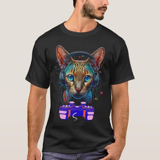 ゲームOcicat Cat Player動物ビデオゲーマーメンズK Tシャツ (正面)