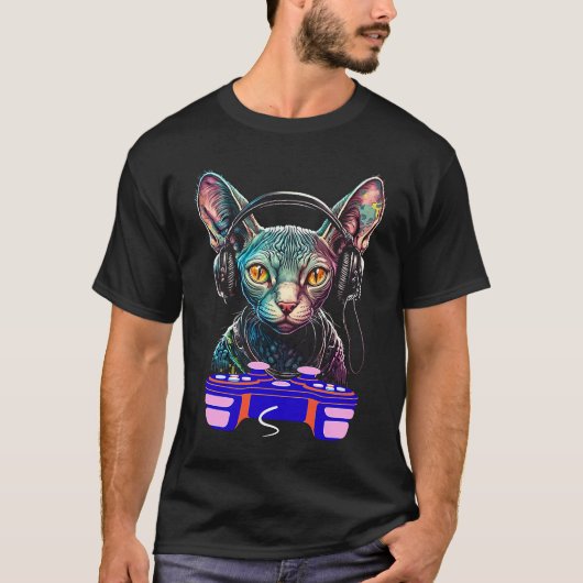 ゲームSphynx Cat Player動物ビデオゲーマーメンズK Tシャツ (正面)