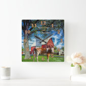 ゲーンジーパーソナライズされたーの牛と農場の時計 スクエア壁時計 (ホーム)