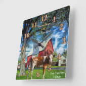 ゲーンジーパーソナライズされたーの牛と農場の時計 スクエア壁時計 (傾斜)