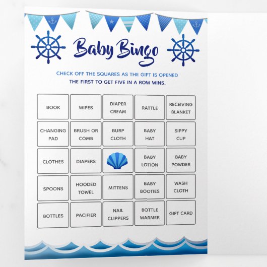 ゲー航海のム男の赤ちゃんブルー1st誕生日パーティー 三つ折り招待状 (内部最初)