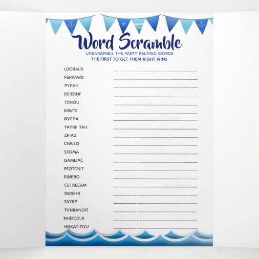 ゲー航海のム男の赤ちゃんブルー1st誕生日パーティー 三つ折り招待状 (内部中)