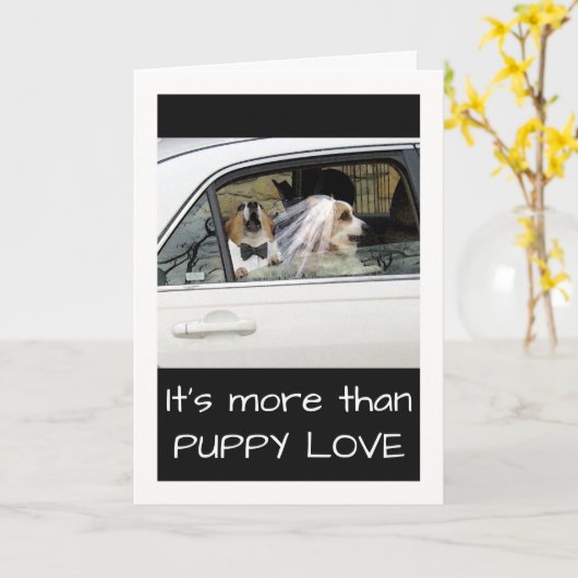 コおもしろいルギ夫婦が愛するワンちゃん カード (黄色い花)