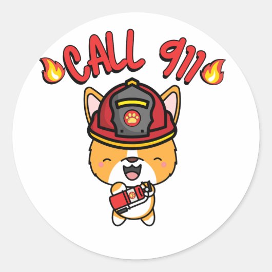 コおもしろいルギ犬は消防士だ ラウンドシール (正面)