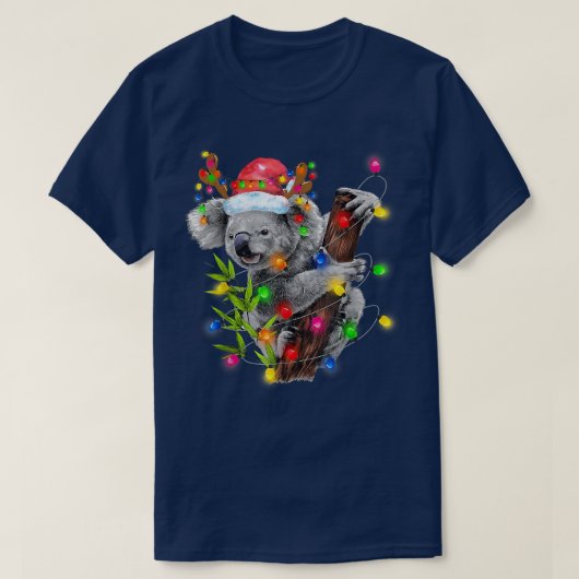 コアラおもしろいクリスマスライトサンタハッメリーチ Tシャツ (デザイン正面)