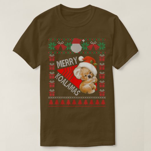 コアラおもしろいクリスマスライト醜いセータークリスマス Tシャツ (デザイン正面)