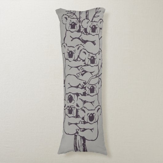 コアラおもしろいス登山ツリーイラストレーショングレイ ボディピロー (正面縦)