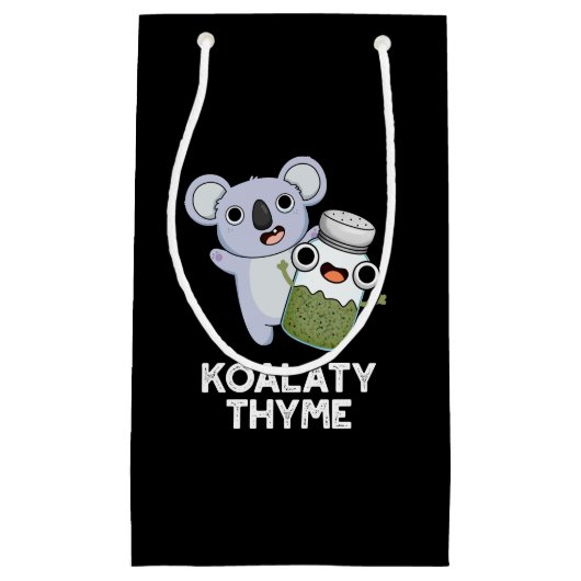 コアラおもしろいティTHYME Koala Thyme Pun Dark BG スモールペーパーバッグ (正面)
