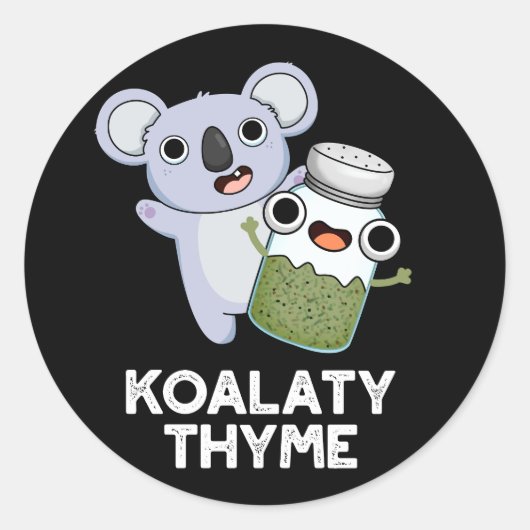 コアラおもしろいティTHYME Koala Thyme Pun Dark BG ラウンドシール (正面)