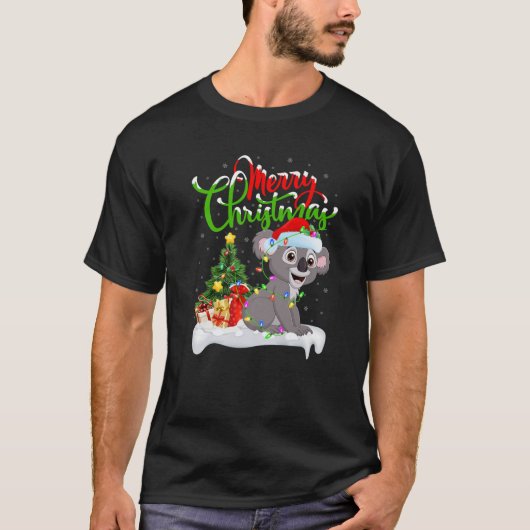 コアラおもしろい動物愛好家クリスマス照明コアラクリス Tシャツ (正面)