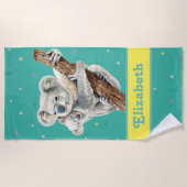 コアラかわいらしベアーパープルかわいらしアニマル名キッズB ビーチタオル (正面)