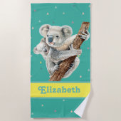 コアラかわいらしベアーパープルかわいらしアニマル名キッズB ビーチタオル (正面)