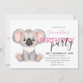 コアラだらけの1歳の誕生日パーティーに招待します 案内状 (正面)