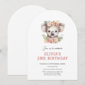 コアラのクマの可愛い2歳の誕生日招待状 招待状 (正面/裏面)