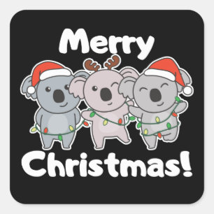 コアラのクリスマス動物コアラスメリークリスマススクー スクエアシール