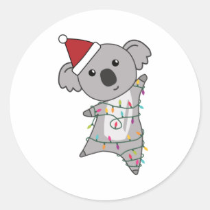 コアラのクリスマス妖精ライトかわいい動物 ラウンドシール