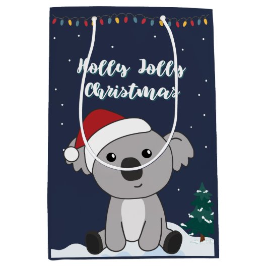 コアラのクリスマス雪の冬の動物コアラス媒体 ミディアムペーパーバッグ (正面)