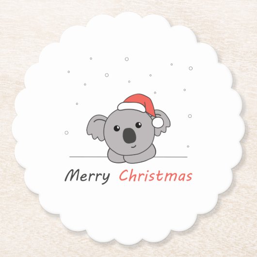 コアラのクリスマス雪の冬の動物コアラ ペーパーコースター (正面)