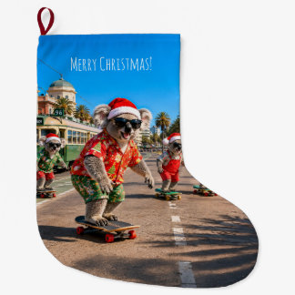 コアラのスケートボード クリスマスデザインをカスタマイズ ラージクリスマスストッキング
