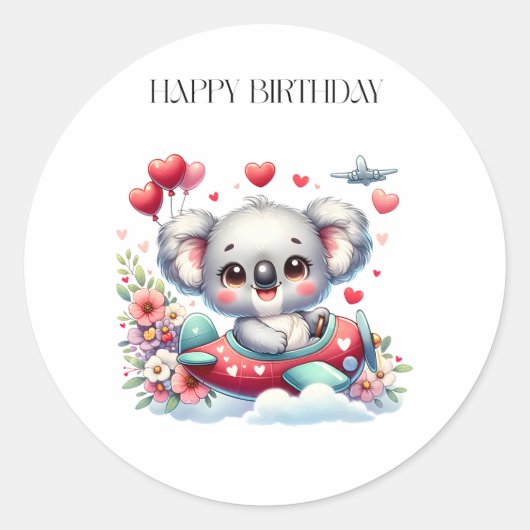 コアラのパイロット 誕生日 ラウンドシール (正面)