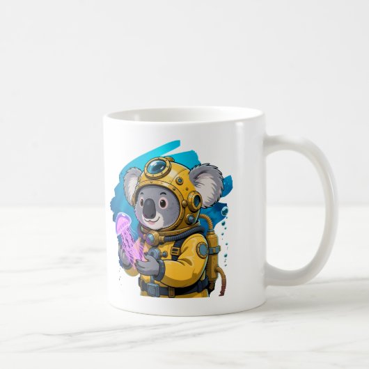 コアラの深海ダイバー かわいいキャラクター探検家 コーヒーマグカップ (右)