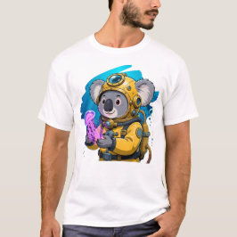 コアラの深海ダイバー かわいいキャラクター探検家 Tシャツ