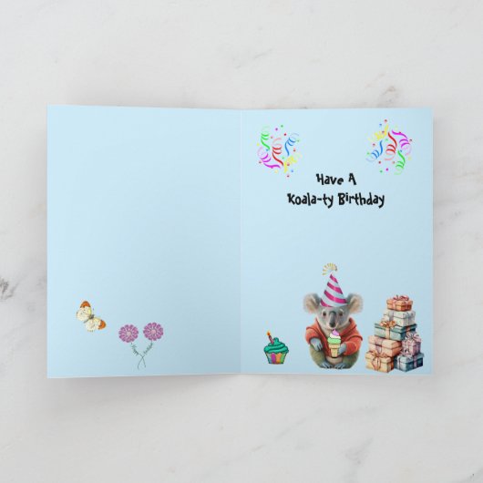 コアラの誕生日を折り畳んだグリーティングカードを持つ カード (内部)