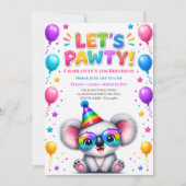 コアラの誕生日パーティーの招待状 Let's Pawty 招待状 (正面)