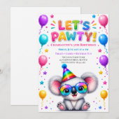 コアラの誕生日パーティーの招待状 Let's Pawty 招待状 (正面/裏面)