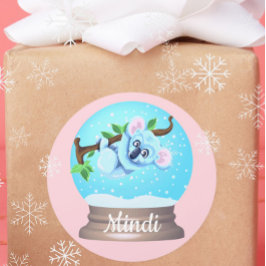 コアラは可愛いスノーグローブピンクガーリー色 ラウンドシール