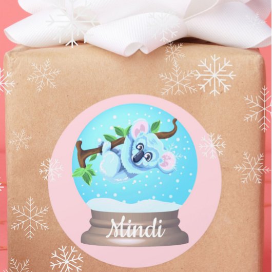 コアラは可愛いスノーグローブピンクガーリー色 ラウンドシール