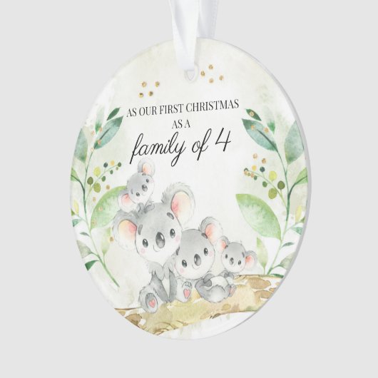 コアラは家族4人の初めてのクリスマスを持っている オーナメント (正面)