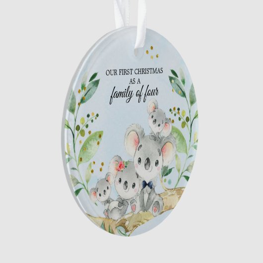 コアラは4人の家族として初めてのクリスマスを支える オーナメント (正面)