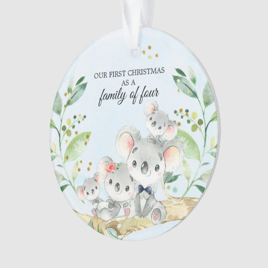 コアラは4人の家族として初めてのクリスマスを支える オーナメント (正面)