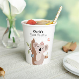 コアラぶら下がったの木にケーキと誕生日 紙コップ