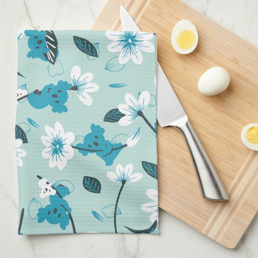 コアラよくはしゃぐ柄かわいい動物と自然アート キッチンタオル (四つ折り)