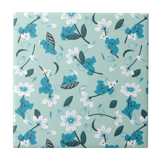 コアラよくはしゃぐ柄かわいい動物と自然アート タイル (正面)