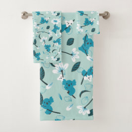 コアラよくはしゃぐ柄かわいい動物と自然アート バスタオルセット