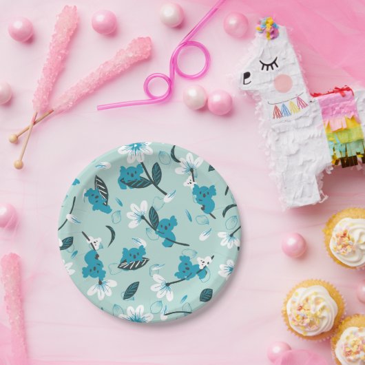 コアラよくはしゃぐ柄かわいい動物と自然アート ペーパープレート (パーティー)