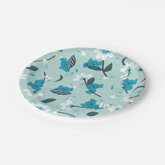 コアラよくはしゃぐ柄かわいい動物と自然アート ペーパープレート (アングル)