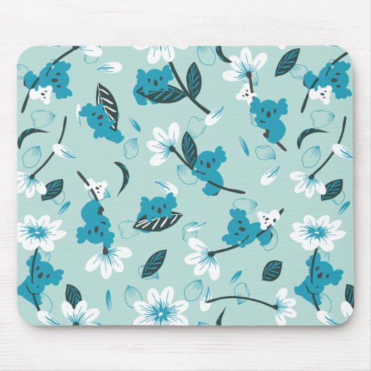 コアラよくはしゃぐ柄かわいい動物と自然アート マウスパッド (正面)